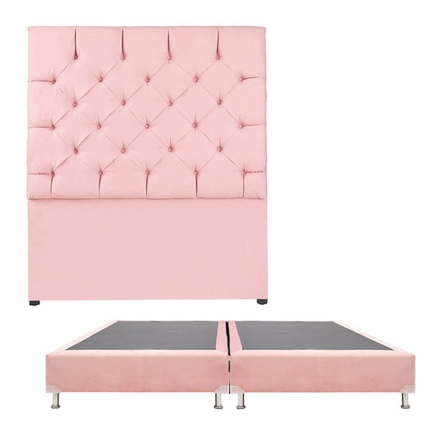 Box Base Cama King Size + Cabecera Capri Rosa Dicasa Pink