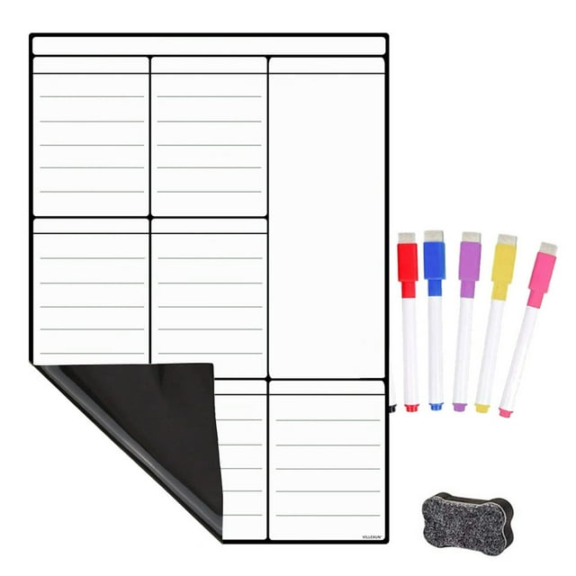 Gommes pour Tableau Blanc Effaçables à Sec, Calendrier Magnétique pour Réfrigérateur, Calendrier de Tableau Blanc de Cuisine pour Réfrigérateur, Planificateur Mensuel Hebdomadaire Réutilisable, avec Gomme, Marqueurs