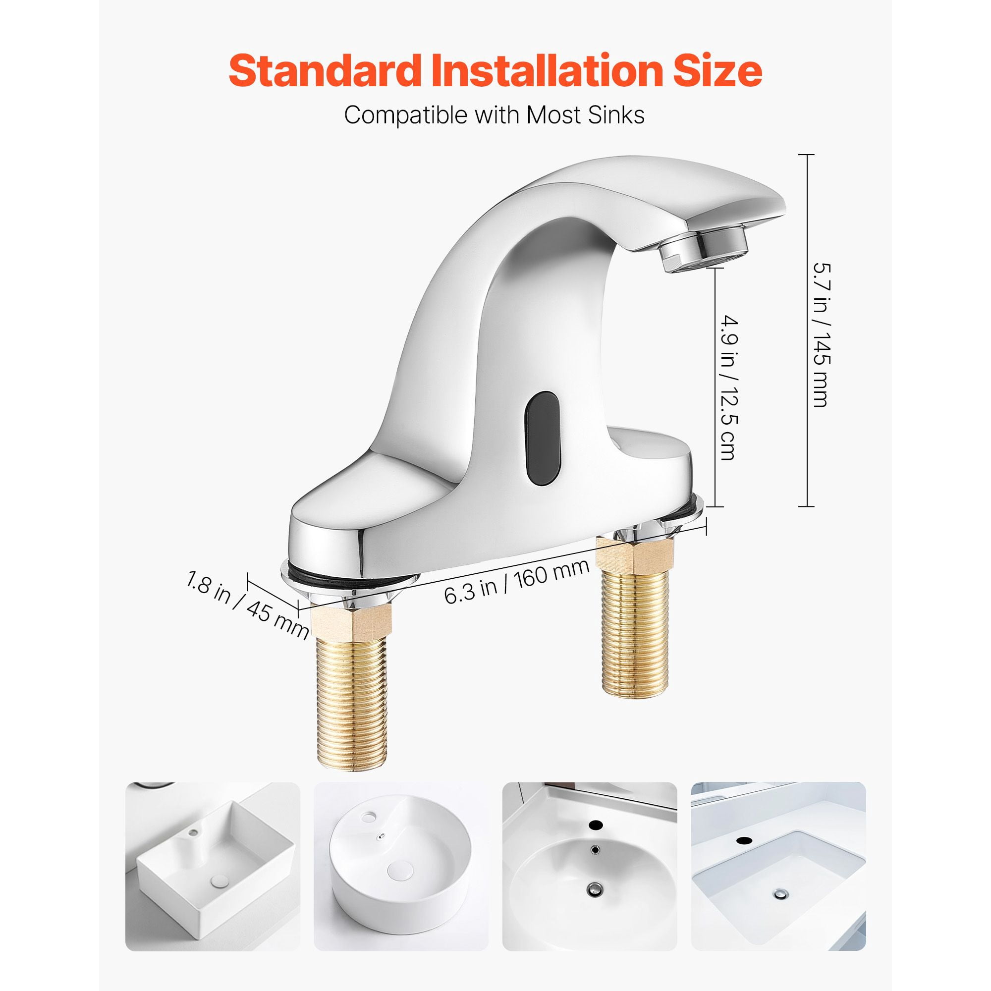 Touchless Bathroom Faucet, Infrared Sensor with 6.3 Inch Range, Brass Construction, Battery Powered, Easy Maintenance for Home Office Hotel Restroom