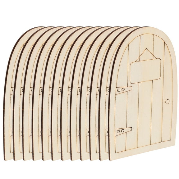 12pcs Fairy House Doors Miniature Wood Unpainted Light Brown DIY Craft Accessories for Garden Decor