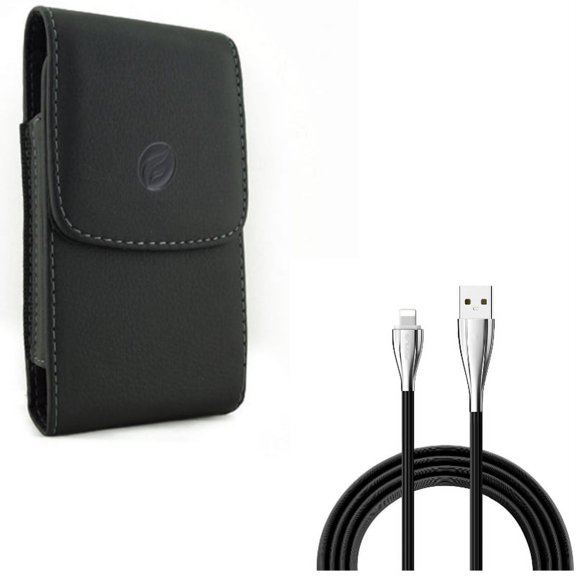 Leather Case Belt Clip w Charger Cord 10ft USB Cable for iPhone XS Max/8 PLUS/7 Plus/6S Plus/6 Plus - Holster Cover Pouch Vertical Carry and Power Wire Long Sync Fast Charge