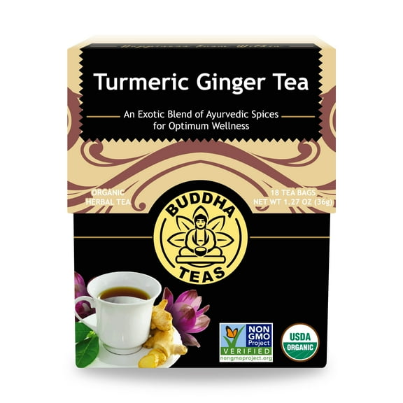 Buddha Teas Organic Turmeric Ginger Tea - OU Kosher, USDA Organic, CCOF Organic, 18 Bleach-Free Tea Bags (Pack of 1)