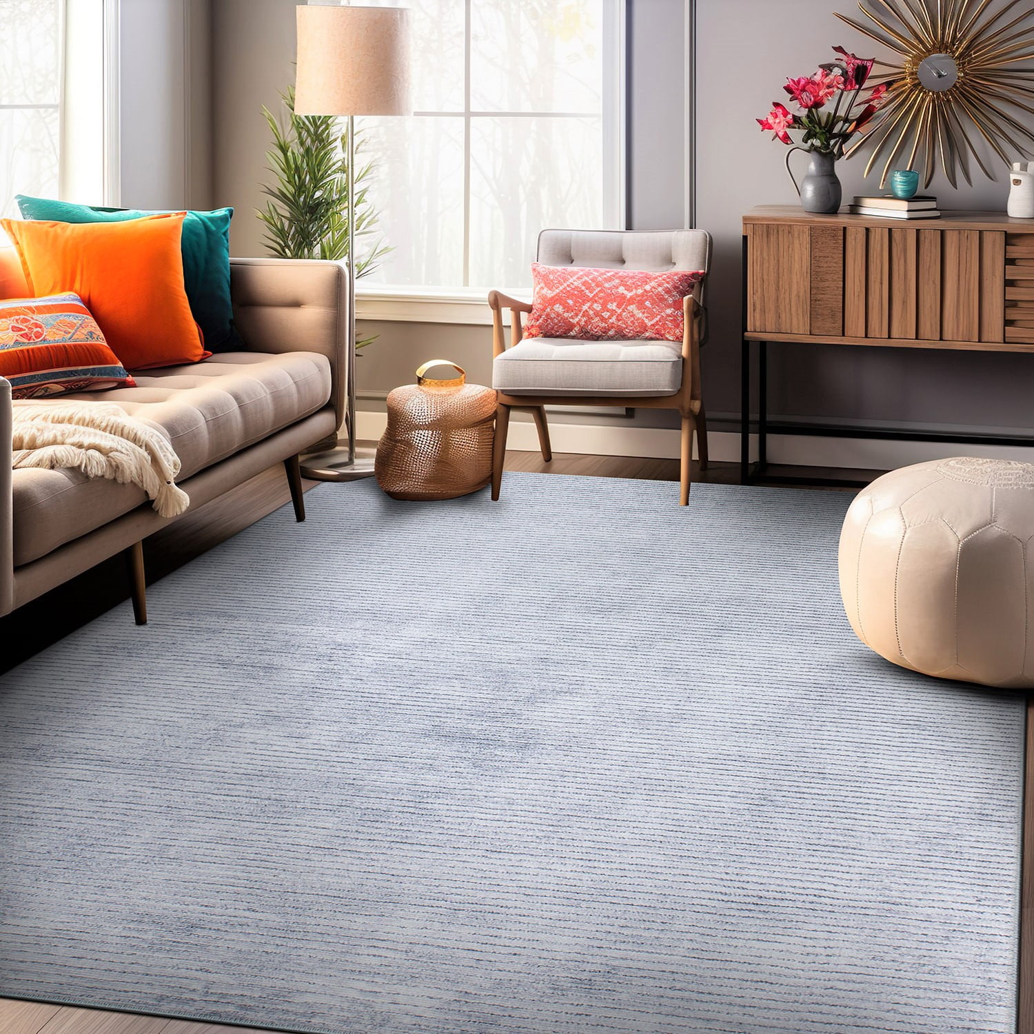 World Rug Gallery Contemporary Distressed Stripe Machine Washable 10'x14' Gray Indoor Area Rug