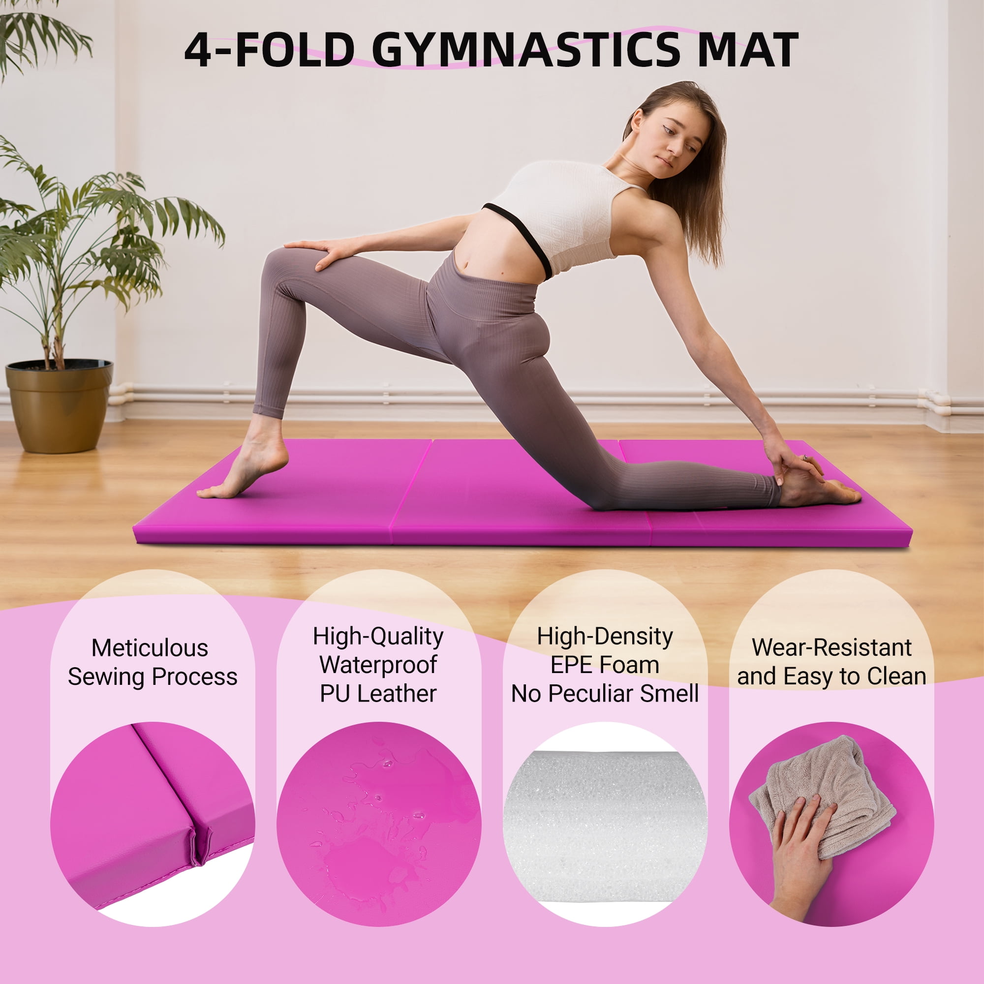 Signature Fitness 2ft x 6ft x 2in Folding Gymnastics Mat, 3-Panel Exercise Mat for Yoga, Tumbling, Stretching, Home Gym, PVC Leather + EPE Foam, Multiple Colors