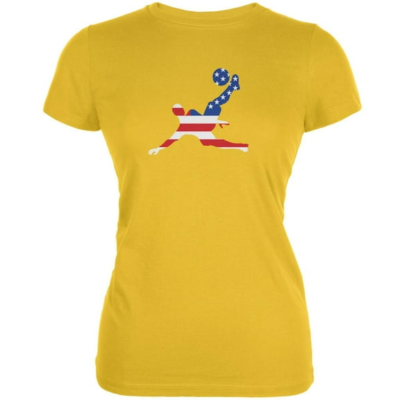 World Cup USA Soccer Kick Flag Silhouette Bright Yellow Juniors Soft T-Shirt - Medium