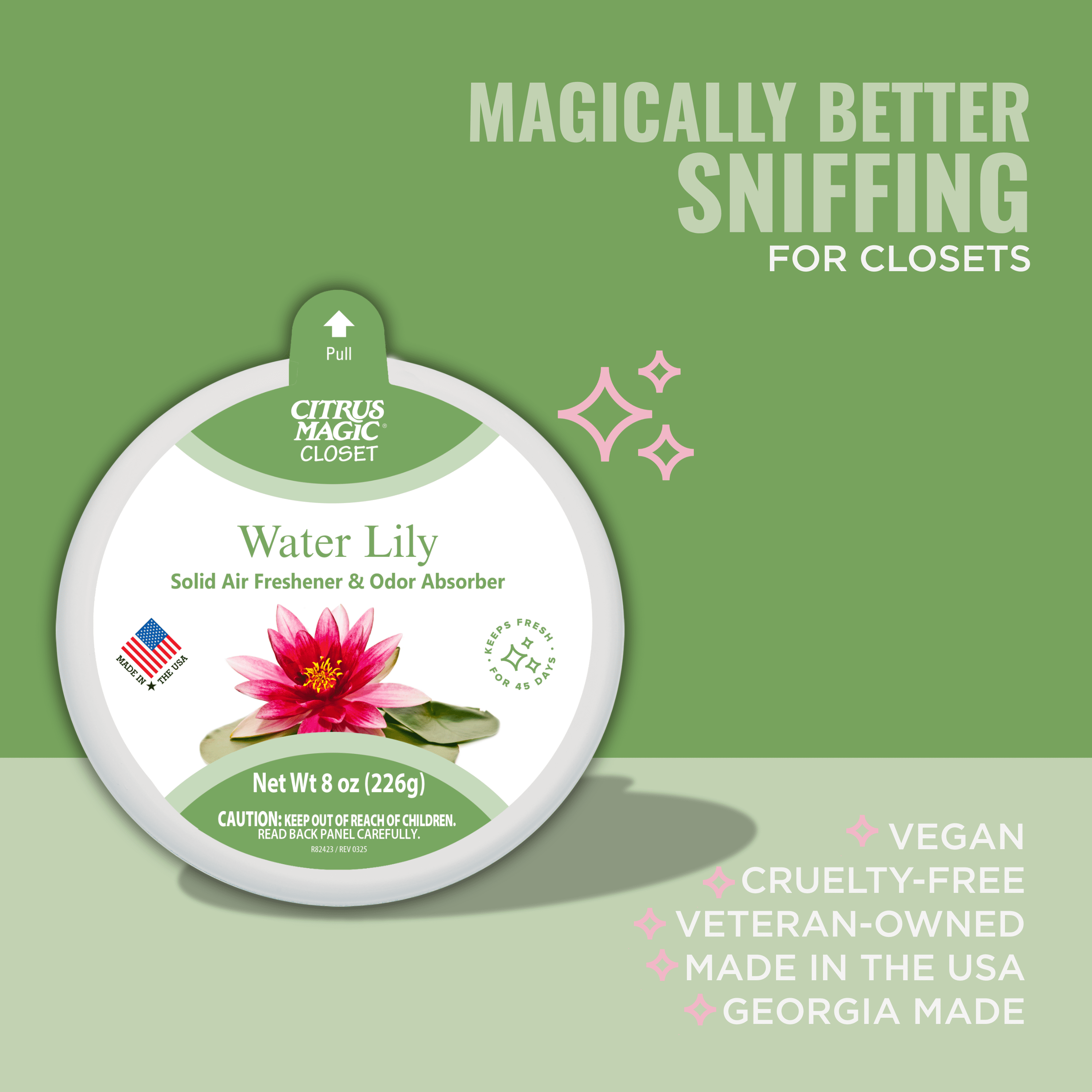 Citrus Magic For Closets Odor Absorbing Solid Air Freshener, Water Lilly, 8-Ounce, Pack of 3