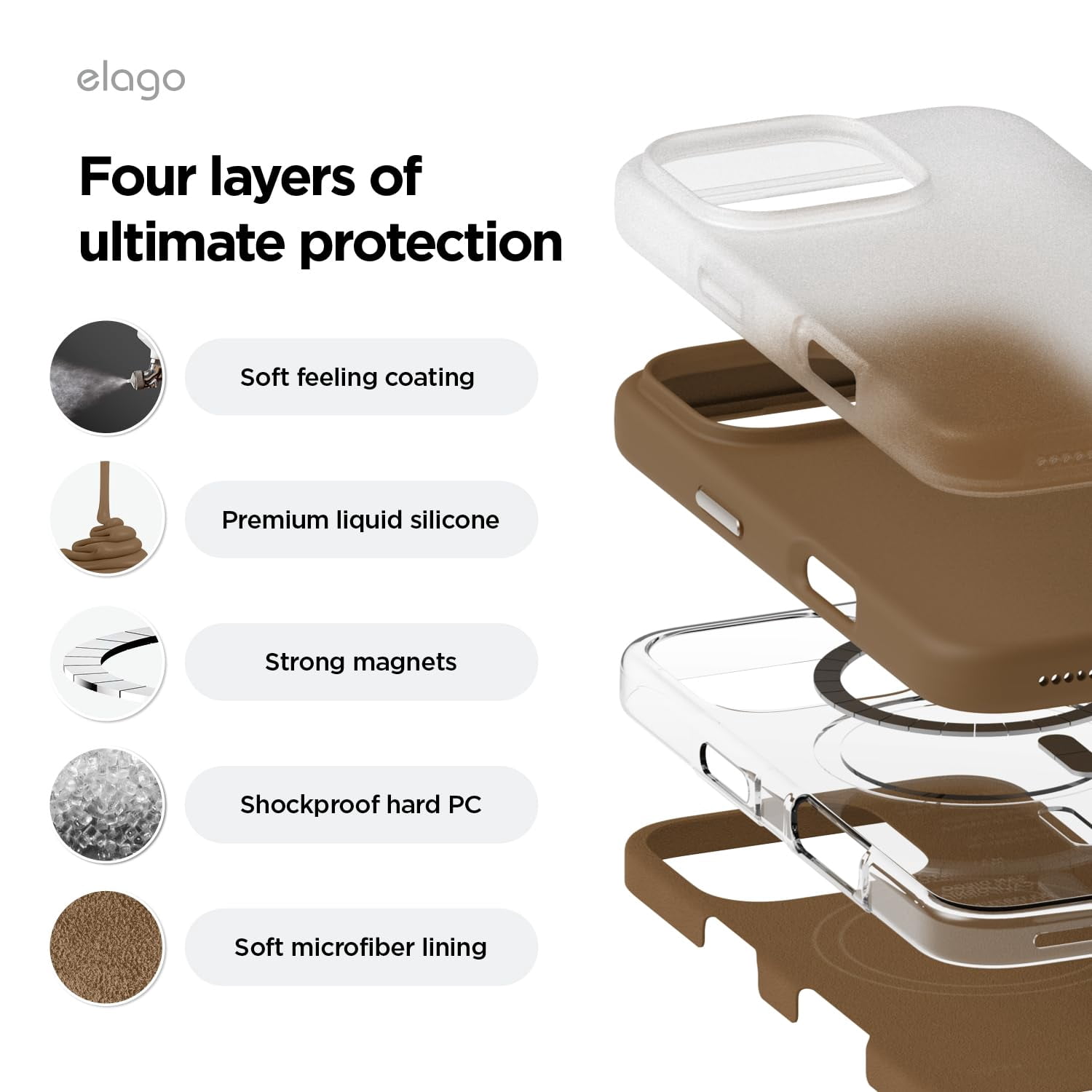 elago Magnetic Silicone Case Compatible with iPhone 16 Pro Case 6.3 Inch Compatible with All MagSafe Accessories - Built-in Magnets, Soft Grip Silicone, Shockproof [Brown]