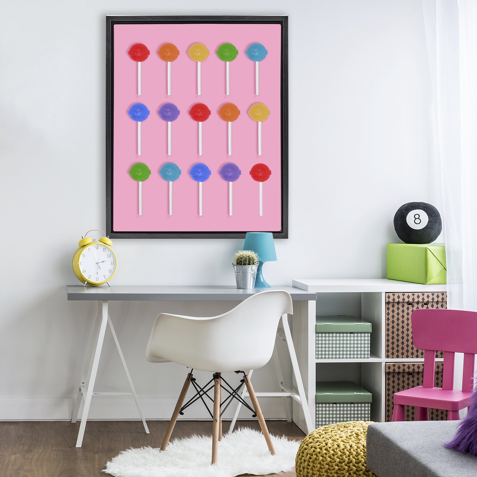 Stupell Industries Rainbow Lollipop Grid Black Framed Floater Canvas Wall Art, design by LISH Creative