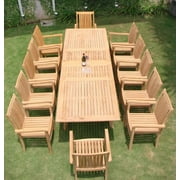 Teak Dining Set:10 Seater 11 Pc - 117" Rectangle Table And 10 Cahyo Stacking Arm Chairs Outdoor Patio Grade-A Teak Wood WholesaleTeak #WMDSCHb