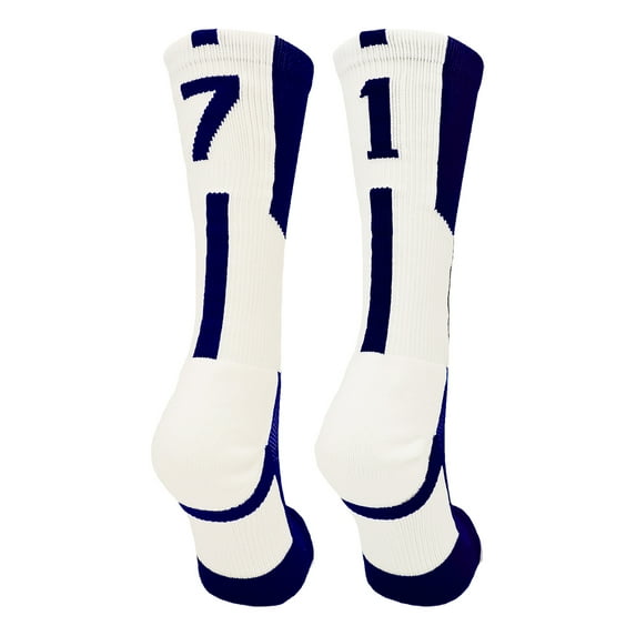 Player Id Navy/White Number Crew Socks (#71, Large) - #71,Large