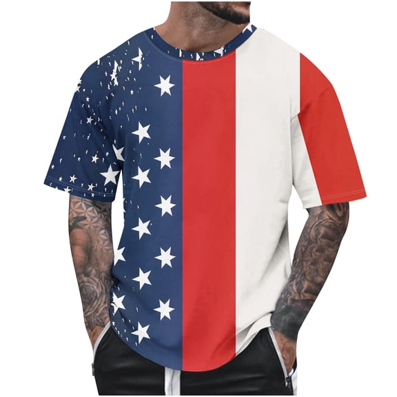 KeShDi July 4th Shirt Men Y2k Tops Summer Fashion Casual Men's Round Neck Printed T-shirt Top Multicolor S
