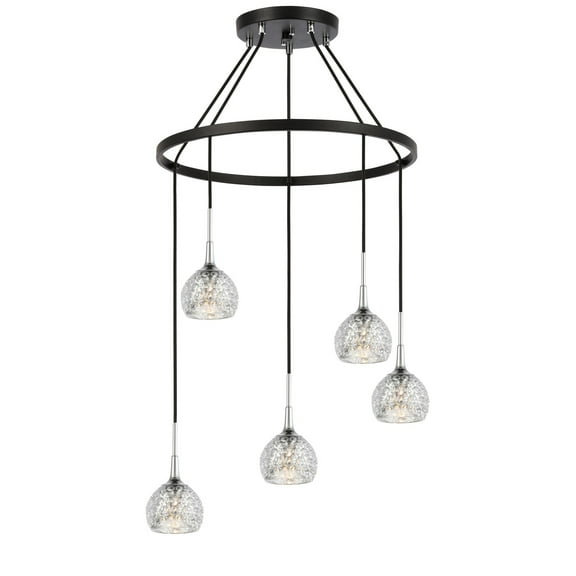 Woodbridge Lighting Bristol 5-Light Glass Chandelier in Chrome/Bronze/Mercury