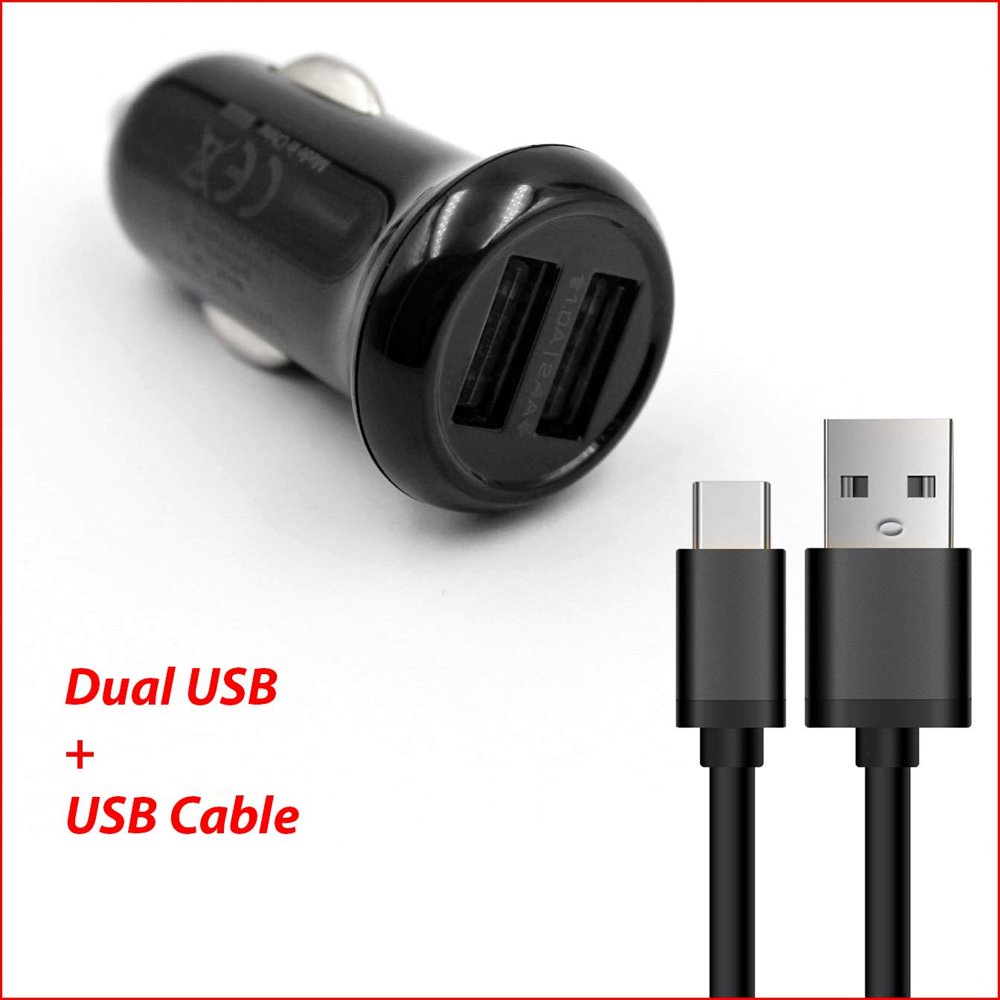 Dual Ports USB Car Charger Adapter + USB Charging/Data Cable For Amazon