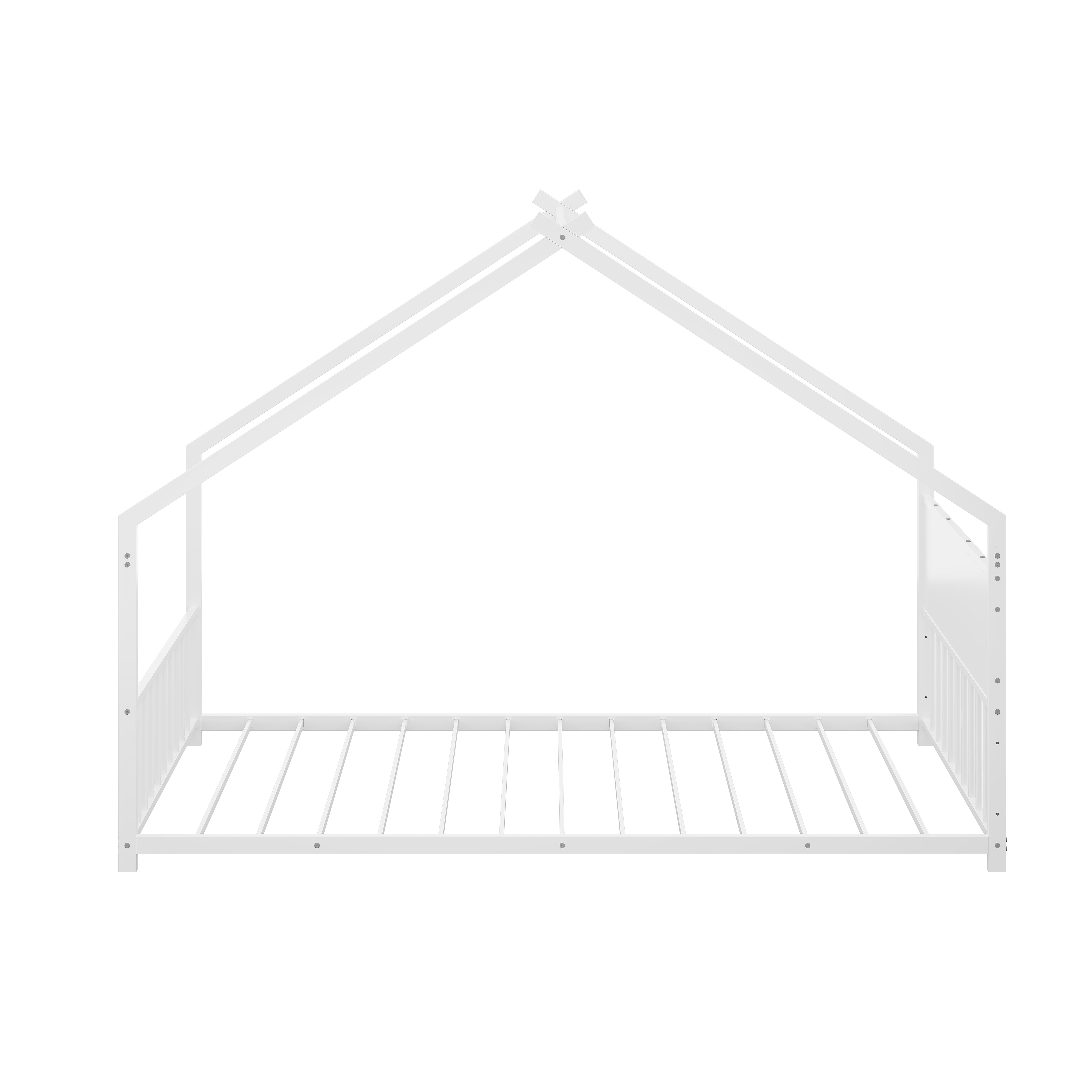 Euroco Metal  Twin Size House Bed with LED Lights, Floor Bed with Roof Design, White