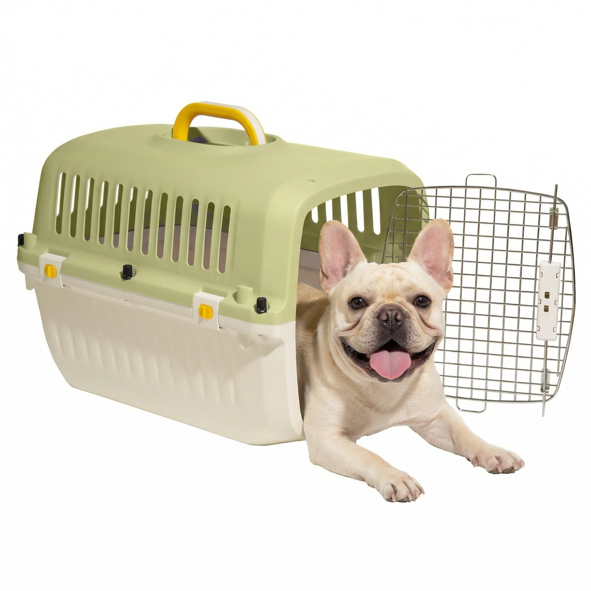 Oodles 24" Plastic Travel Pet Kennel with Clip On Bowl, Green
