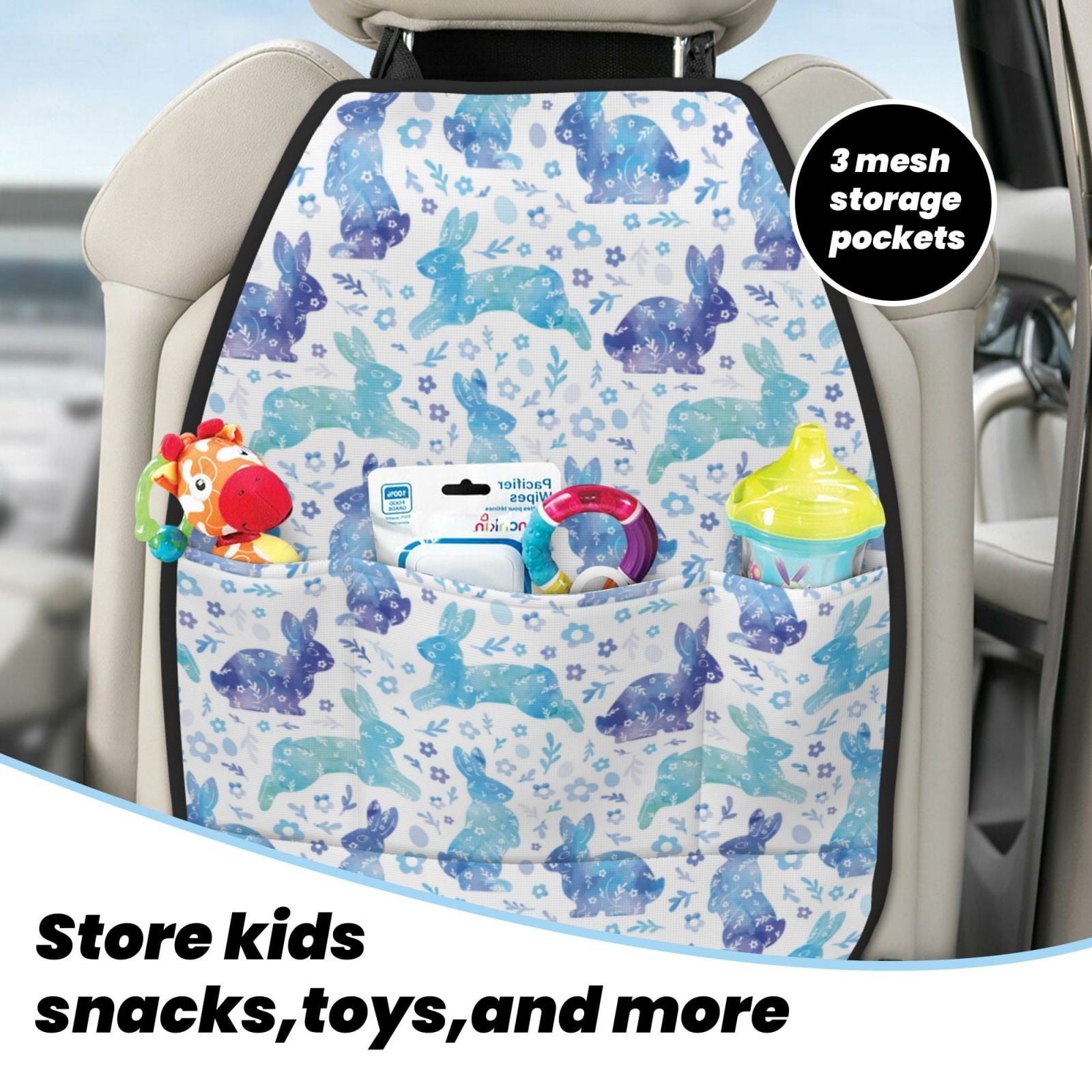 Xecao Rabbit2 Pattern Car Seat Back Protector 2 Pack Large Capacity Pocket, Kick Mats Back Seat Protector