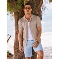 thumbnail image 3 of COOFANDY Mens Knit Button Down Shirt Short Sleeve Casual Polo Shirts Vintage Summer Beach Shirts Coffee, 3 of 5