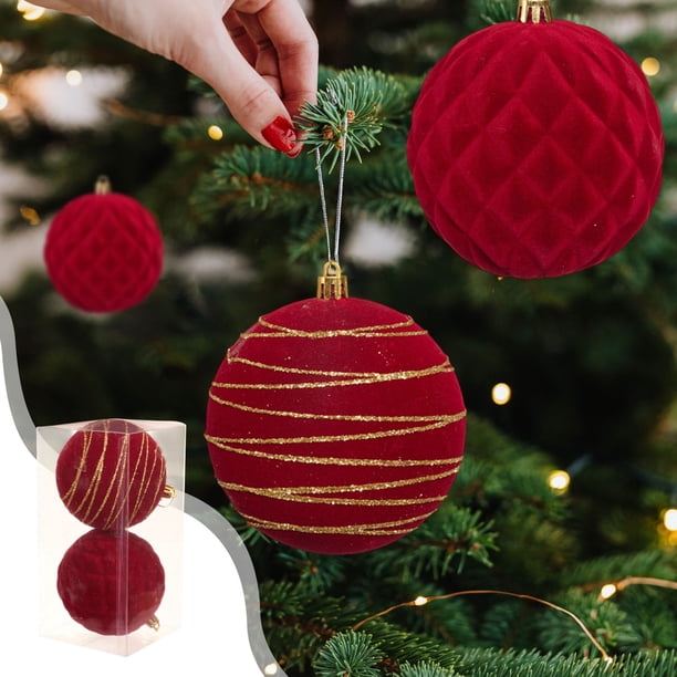 Uuiauoio 2pcs Flocked Christmas Ornament Set , Hanging Decor for Tree Display, Holiday Home Accent,Shatterproof Balls Ornaments for Xmas Tree Decorations