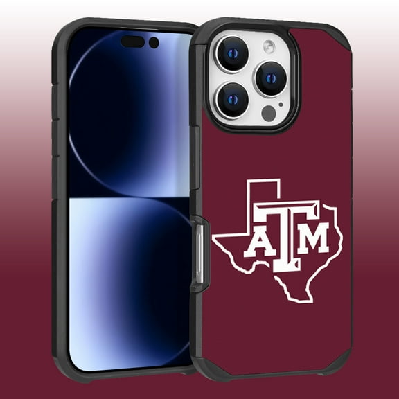 Apple iPhone 16 Pro (6.3) - Licensed NCAA of Texas A&M University Aggies Logo on Red Textured Dual Layer Case