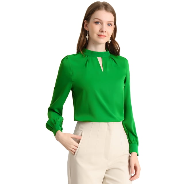 Dde San Patricio profesional Blusas de gade manlarcon cuello alto elegante pamujer verde-1 L