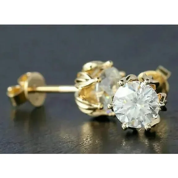 3Ct Round Cut Simulated Diamond Push Back Solitaire Stud Earrings 14K Yellow Gold Plated