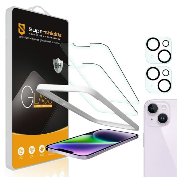 (2 Pack) Supershieldz Designed for iPhone 14 (6.1 inch)   Camera Lens Tempered Glass Screen Protector with (Easy Installation Tray), Anti Scratch, Bubble Free