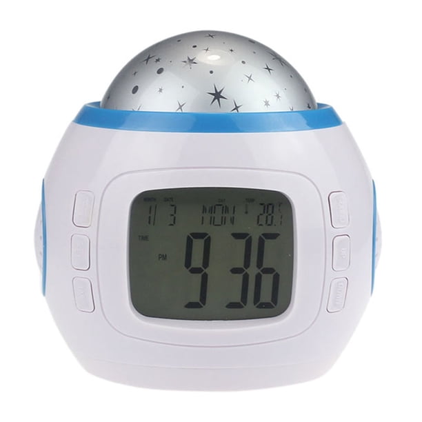 Lámpara de proyección de luz nocturna Pcapzz Universe, proyector de estrellas LED, reloj despertador digital portátil a batería con calendario, termómetro, luz nocturna decorativa para sala de estar