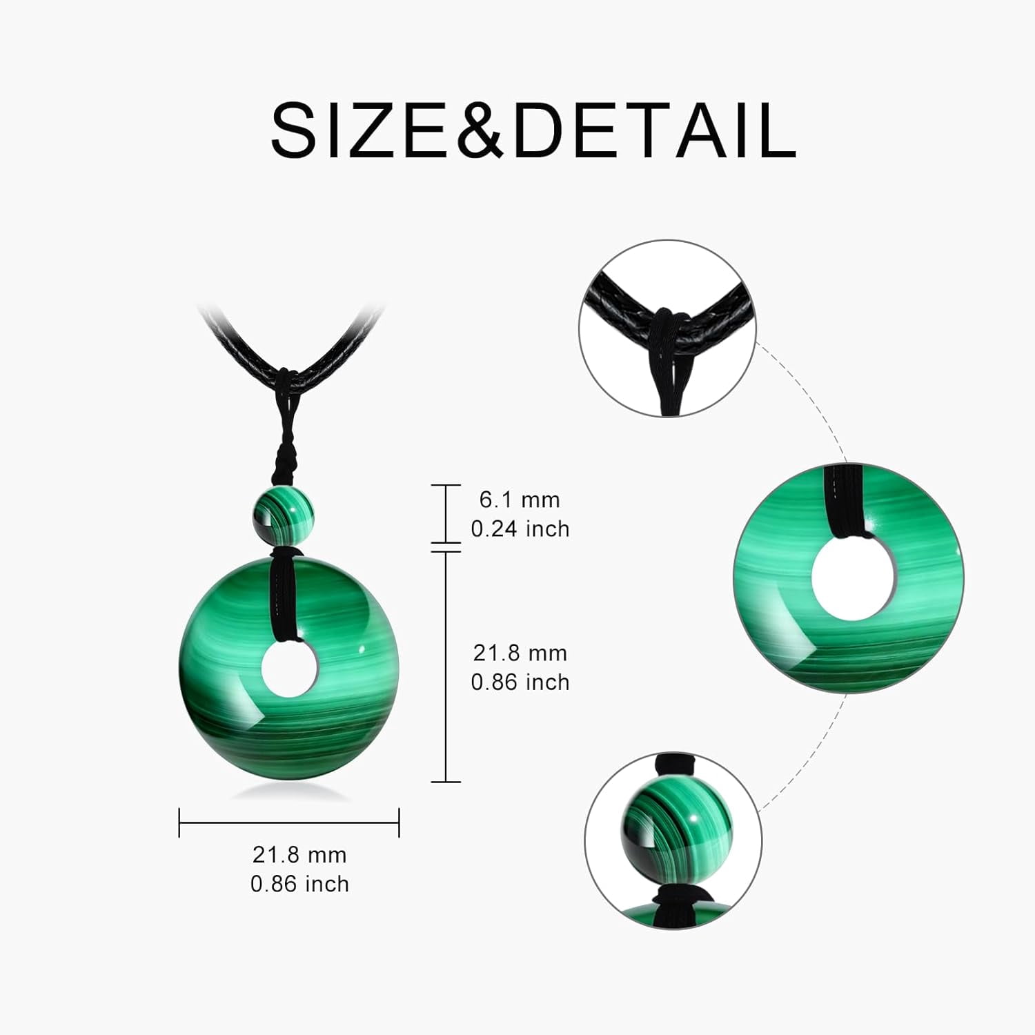 DVEATR Turquoise/Azurite/Tiger's Eye/Malachite/Moonstone Necklace for Women, Bare Stone Pendant Necklace Jewelry Gift, with 45.72 + 5.08cm Leather Cord Chain
