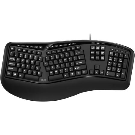 Adesso Ergonomic Split Keyboard AKB-150UB Comfort Ergo Design with Palm Rest, 105-Key US Layout, USB Connectivity, Multimedia & Internet Controls