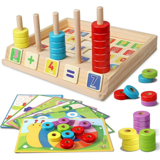 Juguetes manipulativos de matemáticas, juguetes de bloques de números de madera para niños, juguete educativo de aprendizaje para jardín de infantes, artículos imprescindibles para el aula p