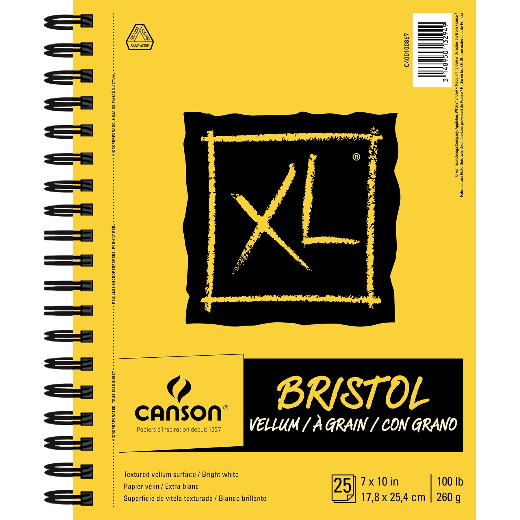 Canson XL Series Bristol Pad, Vellum Finish, Wire Binding, 25 Sheet, 7x10 inch, Pack of 2