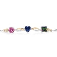 thumbnail image 2 of 925 Silver and 10K Yellow Gold Pink Moissanite Blue Created Sapphire Green Mystic Topaz and Lab Grown Diamond Tennis Bracelet for Women By Keren Hanan (2.10 cttw, Adjustable up To 9 inch), 2 of 4