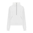 thumbnail image 4 of QATAINLAV Vacation Sale Fall Outfits for Women 2024 Casual Half Zip Pullover Sweatshirts Solid Color Thumb Hole Long Sleeve Shirts Cropped Tops White L, 4 of 6