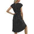 thumbnail image 3 of KOMOO Women Short Sleeve Dots Dress Round Neck Adjustable Waist Belt Dress Loose Fit Casual Dress, 3 of 4