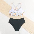 thumbnail image 5 of Fshinging Girls Swimwear 2 Piece Set Floral Print Cross Backless Bikini Tops With Solid High Waist Briefs Kids Tankini Sets, 5 of 6