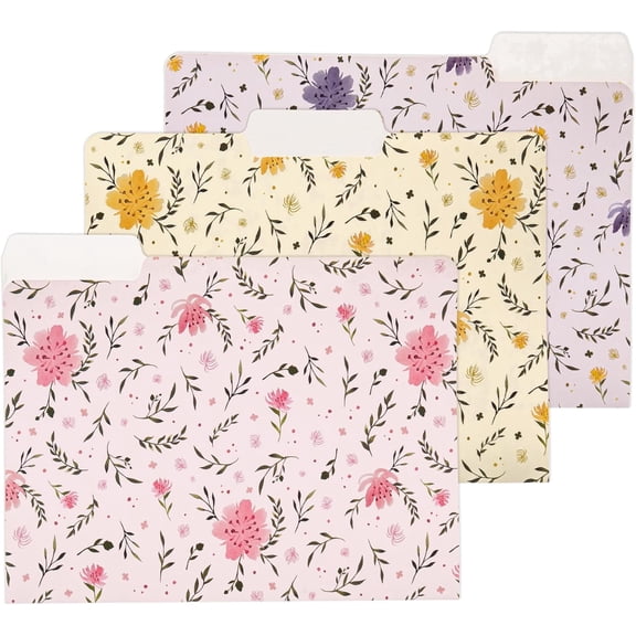 Y YOMA 12 Pack Decorative File Folders Letter Size File Folder with 1/3-Cut Tab Cute Pretty Colored Heavyweight Filing Folder File Organizers for Office School Home Desktop, Flower Design