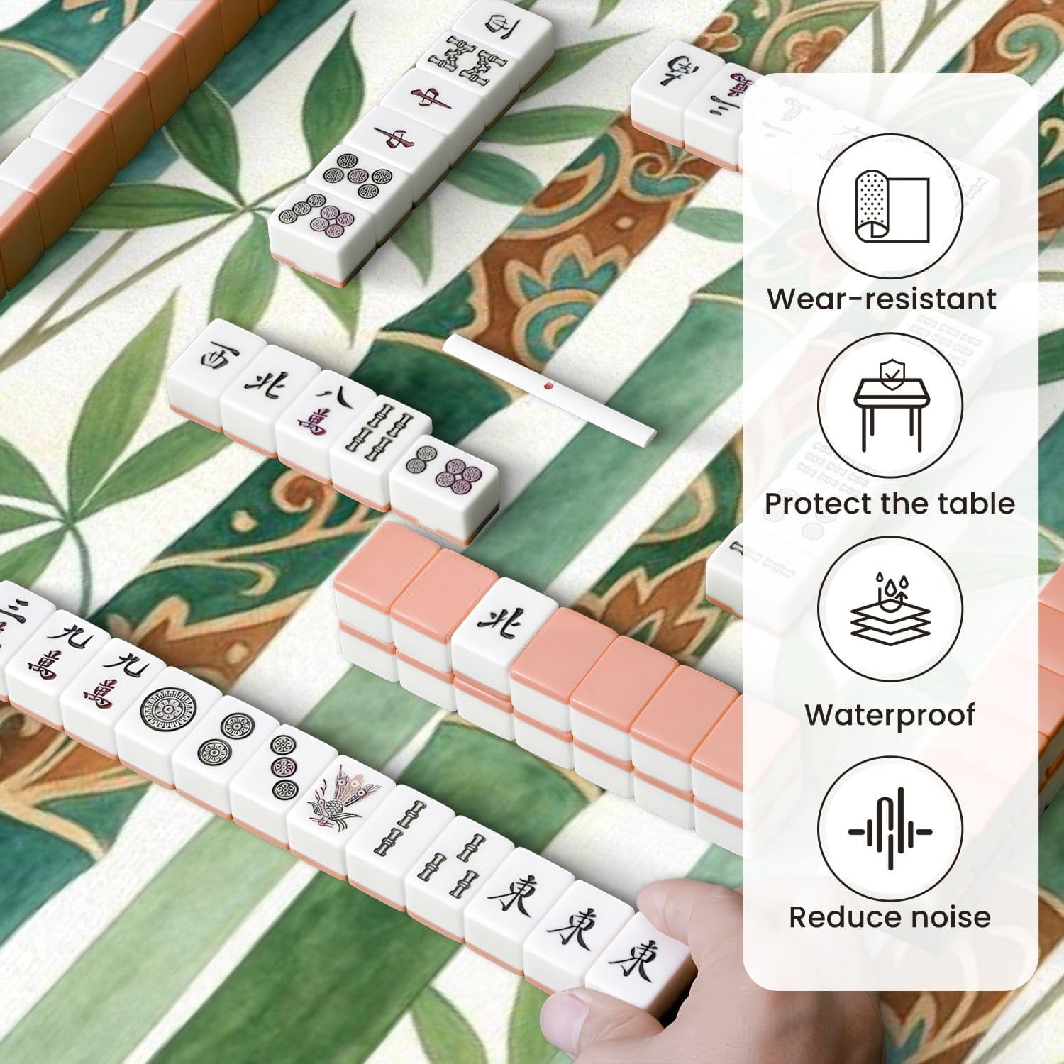 Mahjong Mat for Table Decorative Bamboo Forest Green Brown Patterns 31.5" x 31.5" Non-Slip Noise-Reducing Game Mat Premium Mahjong Accessories for Poker Dominoes Board Games