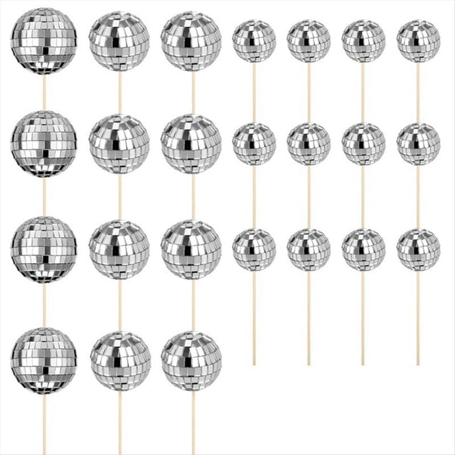 24 Piezas Adornos para Magdalenas Bola Discoteca,Decoración para Tarta Feliz Cumpleaños,Selecciones Pastel de Bola Discoteca,Decoración Pastel Temática para Fiesta Temática Disco