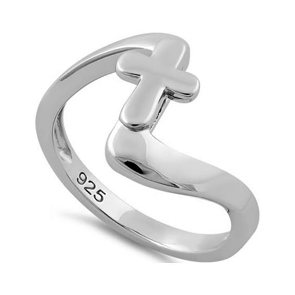 925 Sterling Silver Oxidized Platinum Plated High Polish Cross Women Valentines Day Gifts Ring