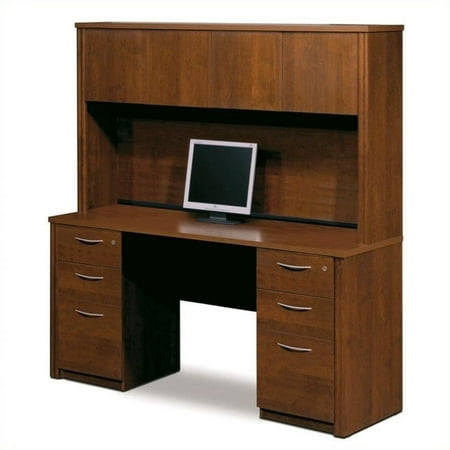 - Bestar Embassy Credenza and Hutch with 2 Assembled Pedestals in Tuscany Brown