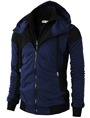 H2H Mens Hoodie Zip-UP Double Zipper 