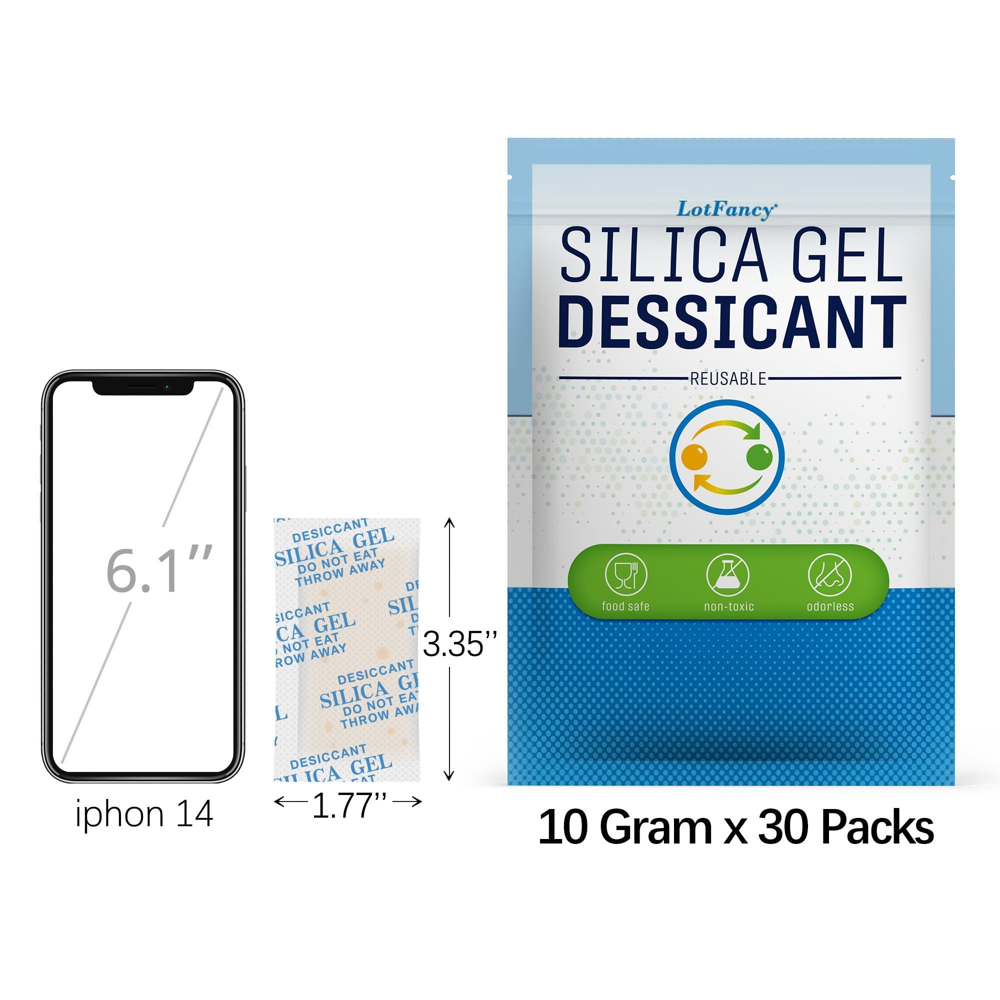 LotFancy 50 Gram 15 Packs Silica Gel Packets Desiccant Moisture Absorber  Dehumidifier,Rechargeable 
