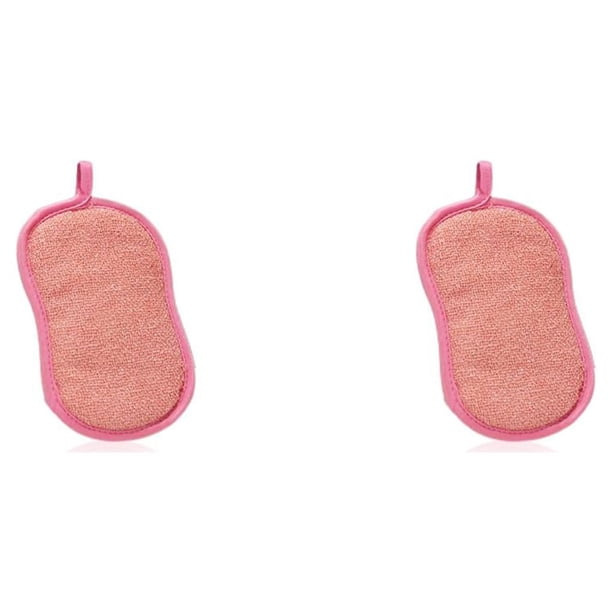Moyic Almohadilla de fregado para cocina, fregadora de limpieza para lavavajillas de doble cara, esponja de fregado reutilizable con cordón Rosado 2Conjunto