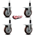 thumbnail image 2 of 5 Inch Maroon Poly Swivel 1-1/8 Inch Expanding Stem Caster Set Total Lock Brake, 2 of 2