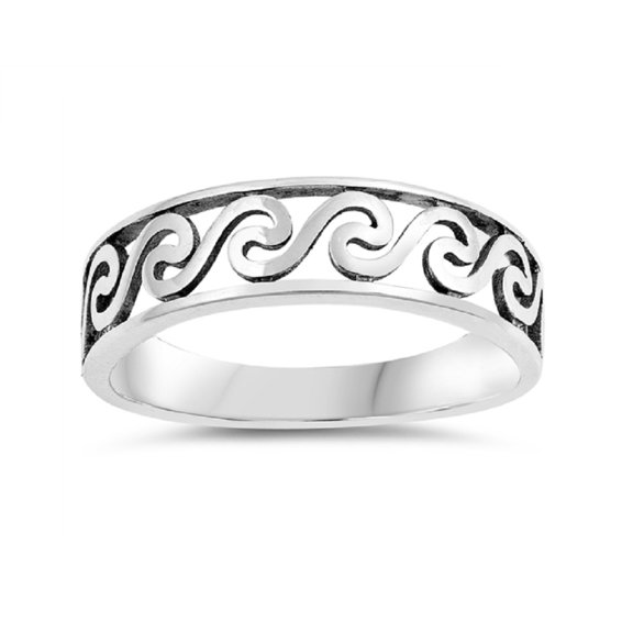 Oxidized Sterling Silver Plain Waves Style Ring