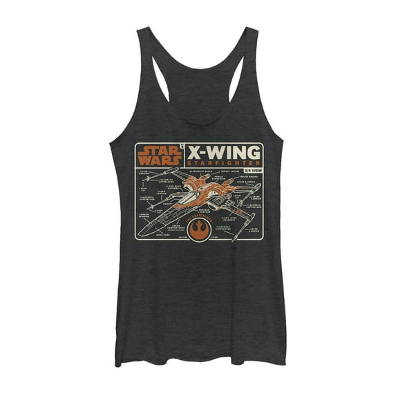 Women's Star Wars: The Rise of Skywalker X-Wing Schematic Frame Racerback Tank Top Black Heather X Large