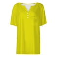 thumbnail image 5 of Pxiakgy Short Sleeve T Shirts for Women V Neck Button Down Tops with Pocket Loose Fit Blouse for Daily Wear Henley Summer Tops Casual Button Down Shirts Loose Fitted Gradient Tees Fashion Yellow M, 5 of 5