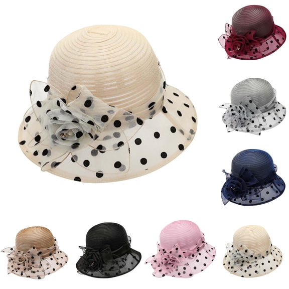YTCAMLO Women's Summer Sun Hat, Wide Brim Polka Dot Floral Lightweight UV Protection Bucket Hat Beach Wedding Packable Fisherman Cap