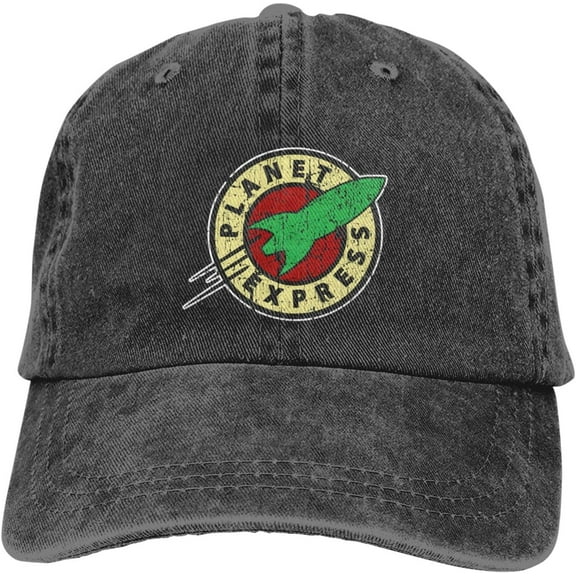 Planet Express Men's Black Adjustable Vintage Washed Denim Baseball Cap Dad Hat Trucker Cap
