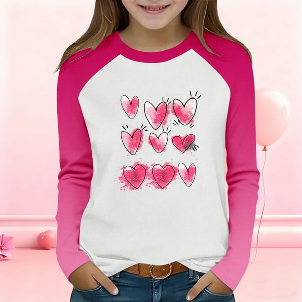 Blusas y camisas de manga larga y cuello redondo para niños y niñas, blusa informal de moda con bloques de color, manga larga y cuello redondo, estampado, para niñas de 2 a 15 años.